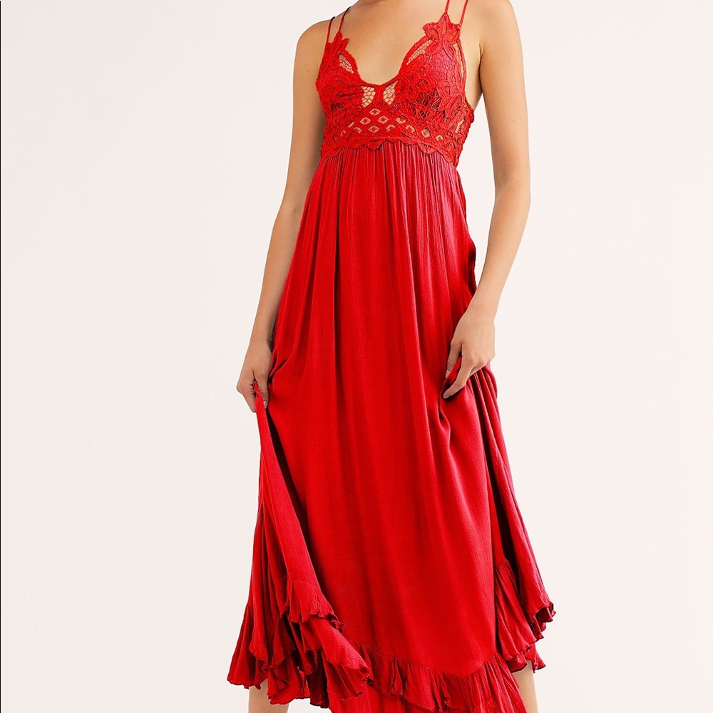 NWT FREE PEOPLE ADELLA MAXI SLIP CHERRY RED MEDIUM